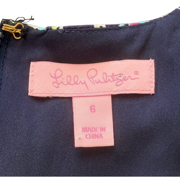 Lilly Pulitzer Silk Shift Rylee Dress Navy Floral Womens Size 6 - Picture 4 of 9